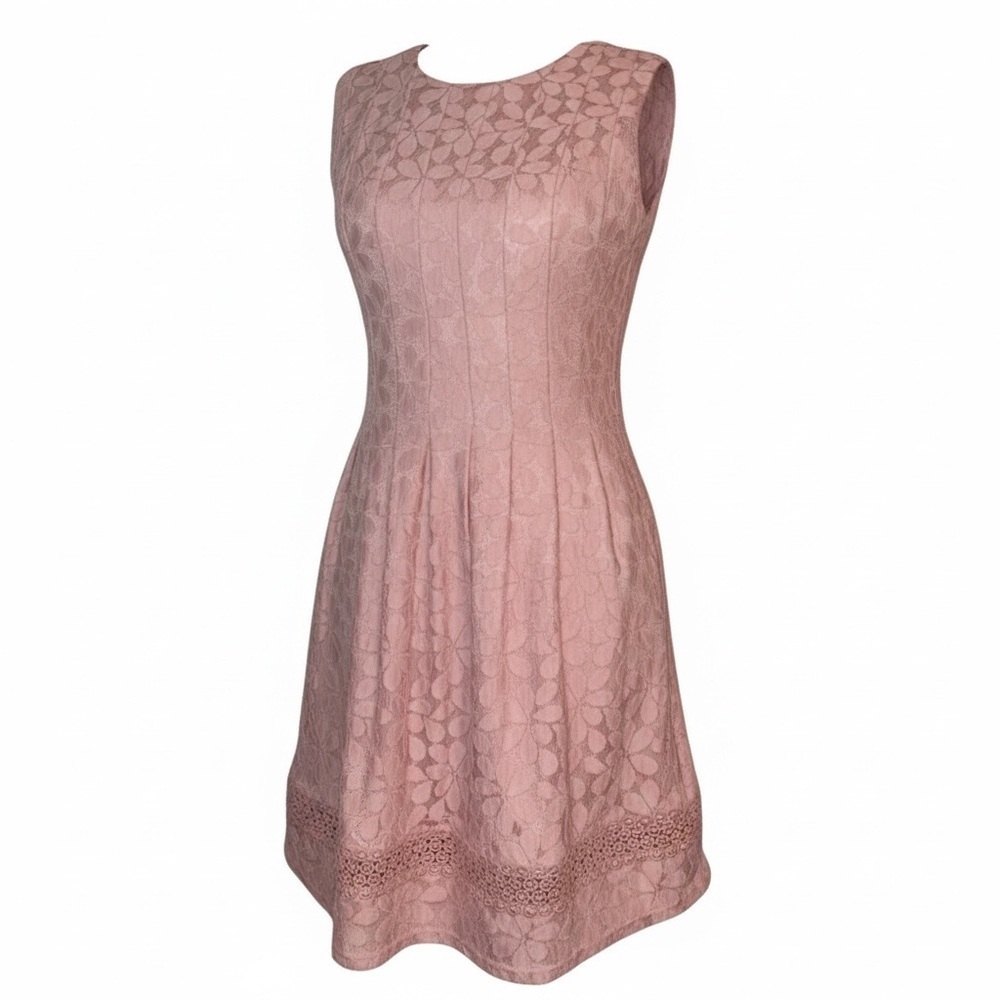 JESSICA HOWARD Floral Lace Pattern Sleeveless Fit’n’Flare Dress Soft Pink SZ 4P